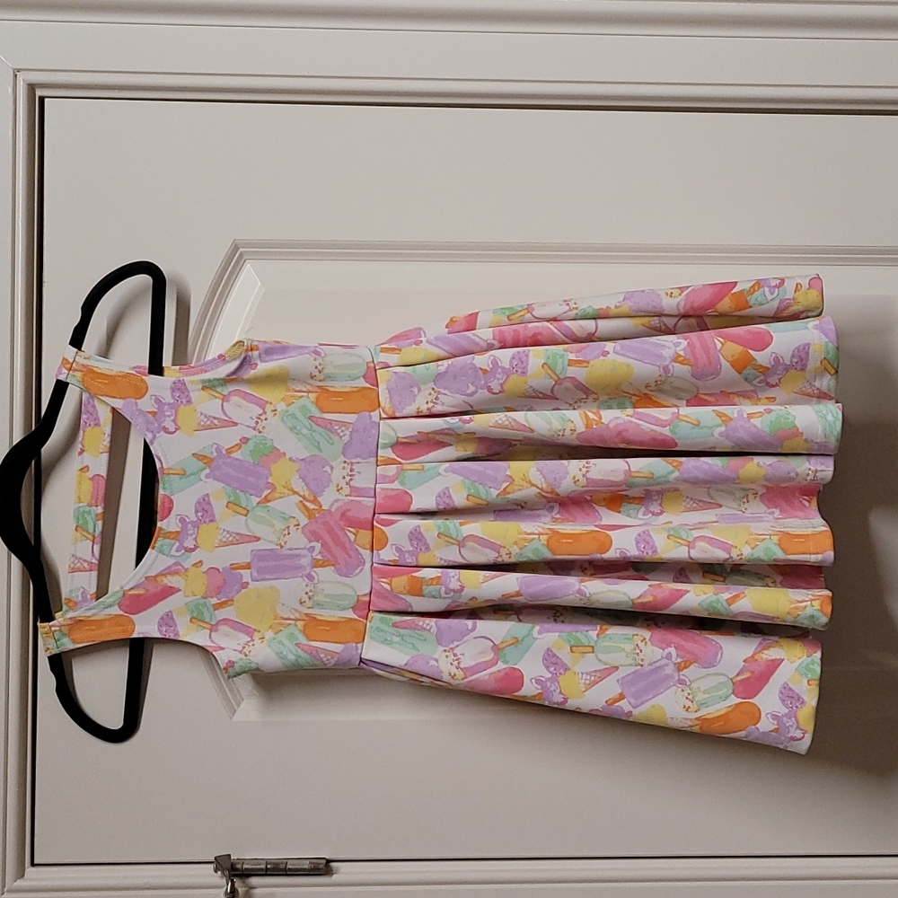 Colorful, fun, popcycle and ice cream pattern dress.